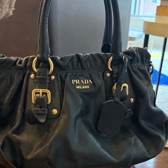 Prada Black Leather Shoulder Bag with Gold Accents - Picture 2 of 4